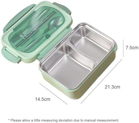 Fiambrera Bento Box Verde 2 Compartimentos para Estudiantes y Trabajadores con Cubiertos y Aislamiento Acero Inoxidable 