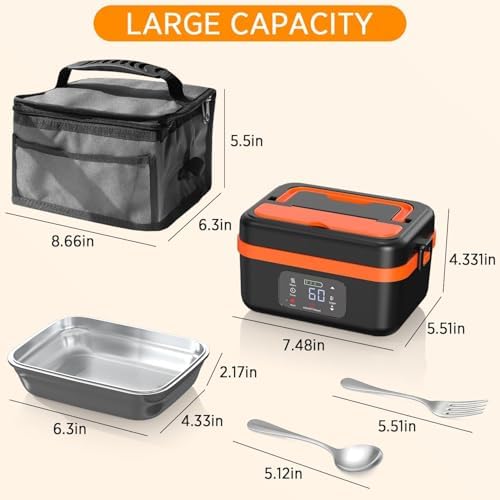 Almuerzo eléctrico calefactor con batería, caja para adultos isotérmica 1,3 l, caja calefactora eléctrica recargable con