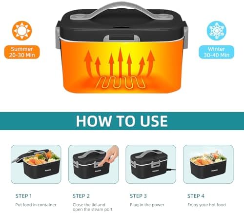 Primizia Fiambrera Eléctrica 1.8L, Ideal para Trabajo y Coche, Negro