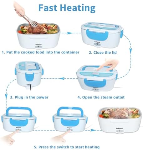 Fiambrera Electrica Poligono 1.5L para Trabajo, Calentador Termico de Comida, Tupper Electrico Inoxidable 55W 220V, Azul