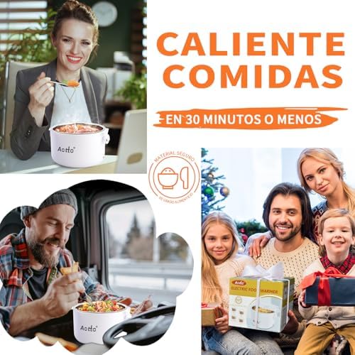 Aotto Fiambrera Eléctrica 80W para Trabajo y Viajes, Fiambrera Termica 950ml para Adultos, 12V/24V/220V Fiambreras de Co