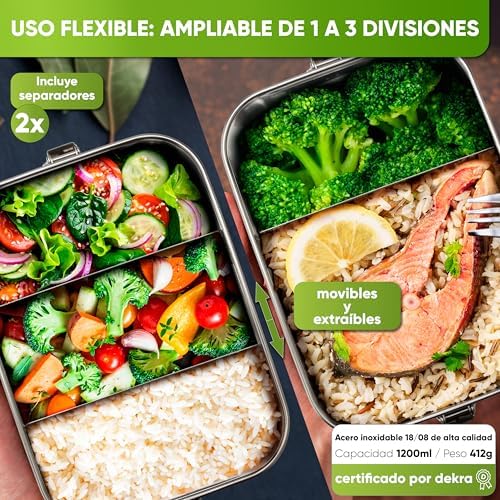 Fiambrera de Acero Inoxidable de Primera Calidad con Divisores y Anillo de Cierre - Blockhütte - Ideal para camping y vi