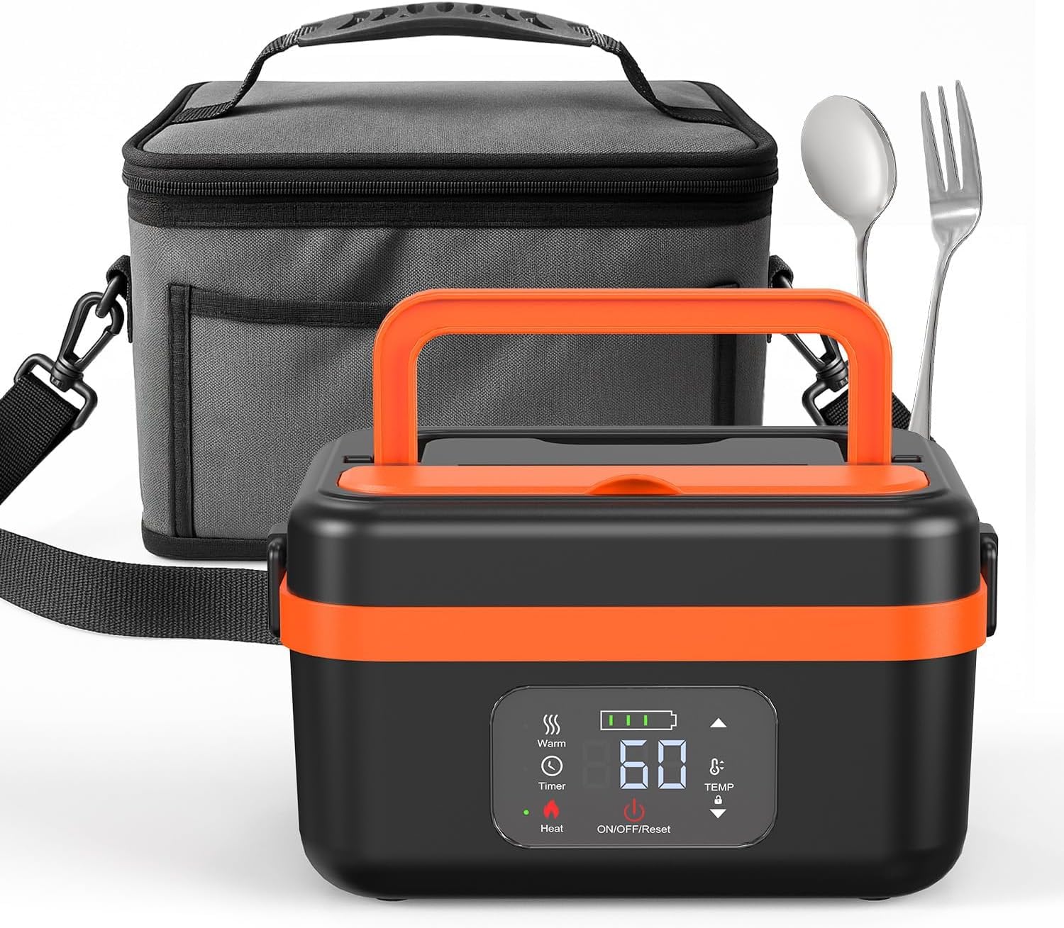 Almuerzo eléctrico calefactor con batería, caja para adultos isotérmica 1,3 l, caja calefactora eléctrica recargable con