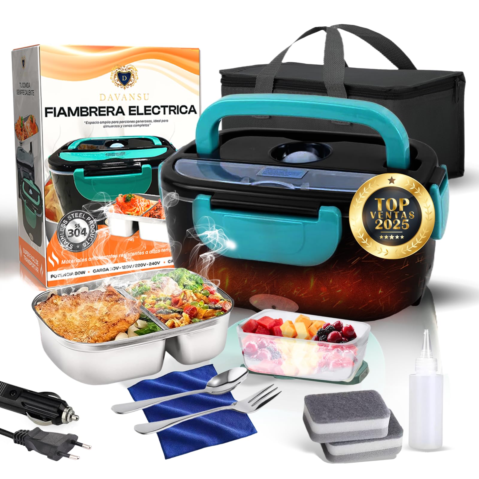 Fiambrera Electrica 80W 4 en 1 Acero Inoxidable 304 para Coche Camión | Calentador de Comida Portátil Termo 1.5L
Fiambr