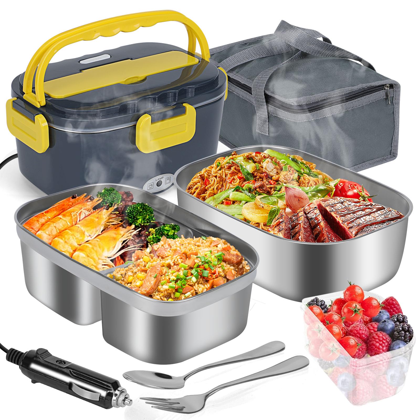 Fiambrera eléctrica 3 en 1 para coche y oficina con acero inoxidable y transporte térmico