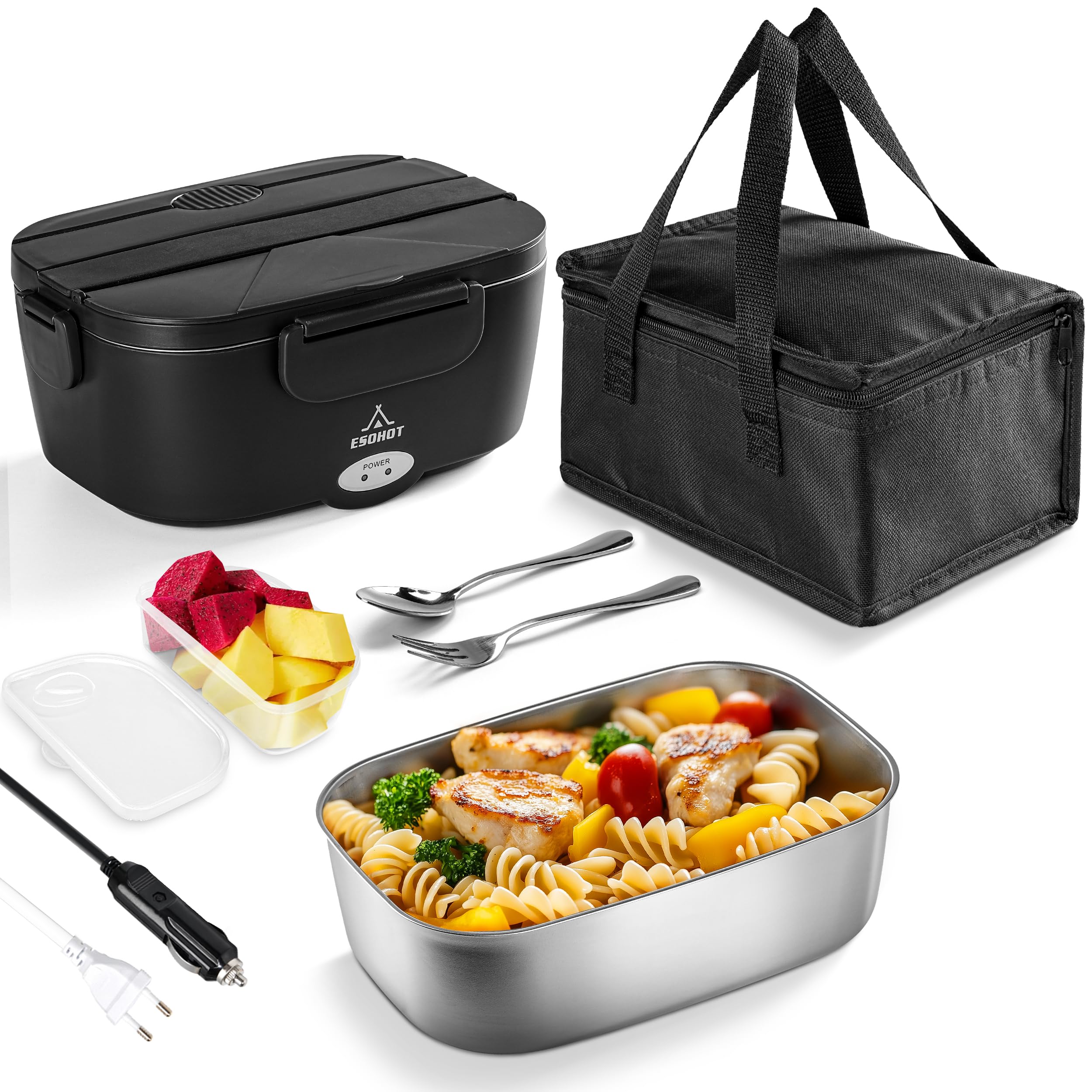  Fiambrera eléctrica 80W 1,5 L isotérmica para viajes y picnics
| Fiambrera eléctrica 1,5 L con cubiertos para camping y